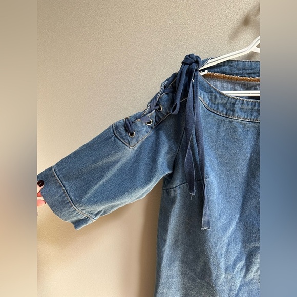 NEW Anthropologie Maeve Denim Mini Shift Dress w/ Lace Up Shoulders Women’s S - Picture 6 of 10